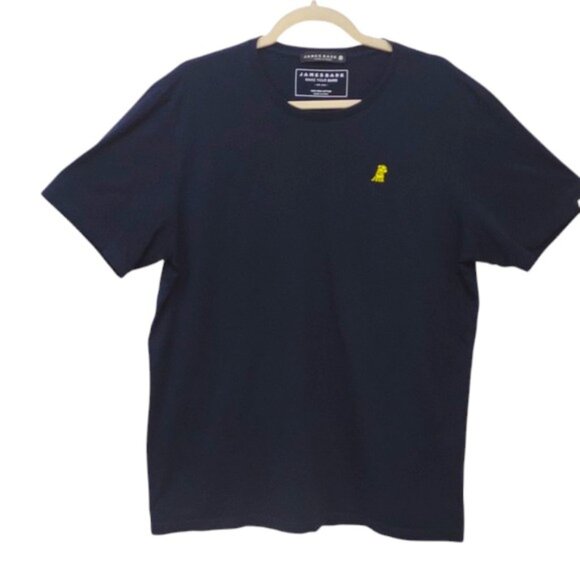 James Bark Men's Crew Neck Jersey Pima Cotton Navy Yellow Tee Embroidery Logo - Picture 2 of 10